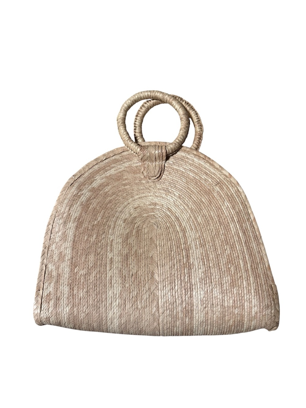NEW Woven Straw Handbag with Circular Handles  Natural